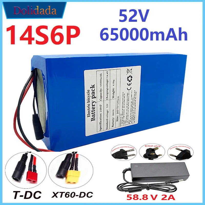 

14S6P 52V 65000mAh 18650 1800W Built-in 50A Intelligent BMS 18650 Rechargeable Lithium Battery Charger Custom Plug Motorcycle