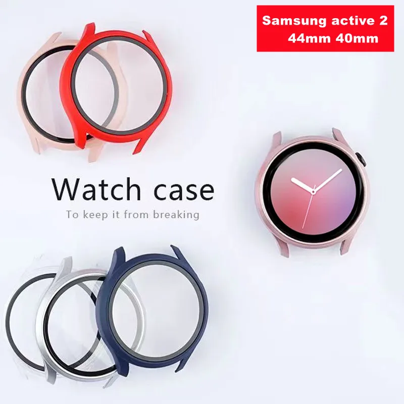 

Tempered Glass+Case For Samsung Galaxy watch active 2 44mm 40mm smart watch Accessories bumper Cover Full Screen Protector Cases