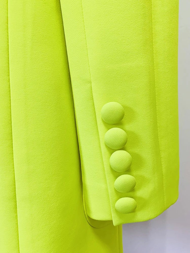 HIGH QUALITY Newest Fashion 2023 Designer Jacket Women Peak Strong Shoulder Double Breasted Long Blazer Fluorescein