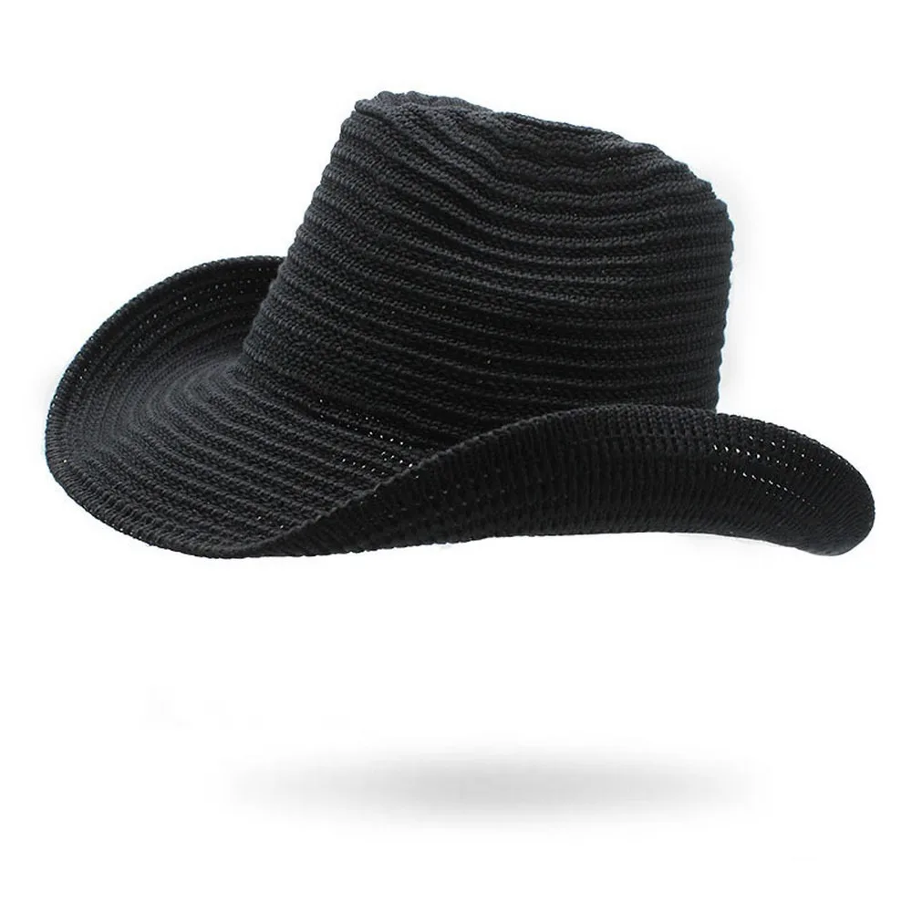 Four Seasons Cowboy Hats For Women And Men Western Knitted Jazz Cap Polyester 57-58cm Foldable Solid Color Breathable NZ0056
