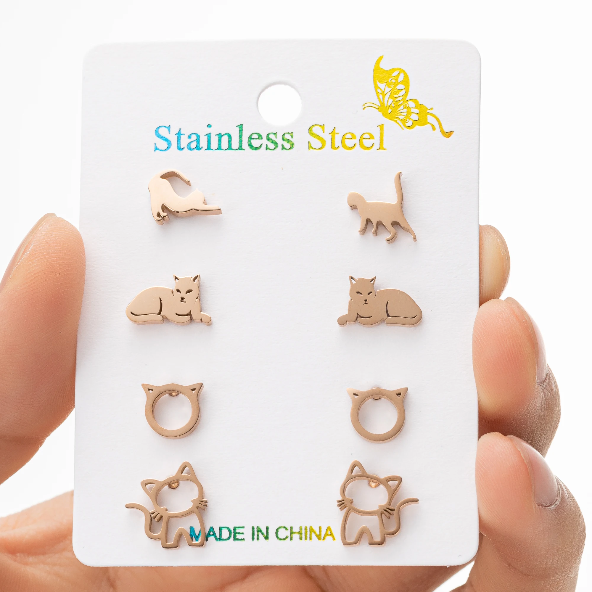 4 пары/партия серьги-гвоздики из нержавеющей стали