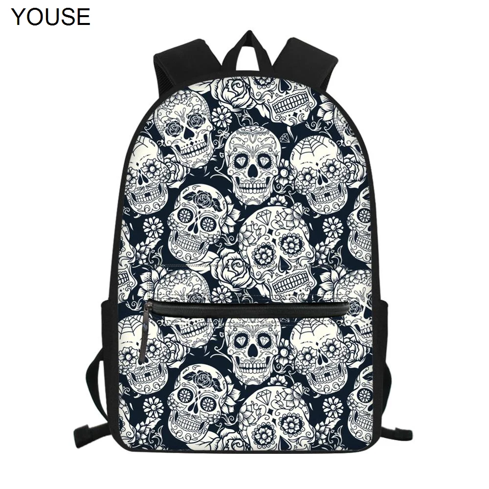 

YOUSEGirls Boys School Bags Cool Floral Sugar Skull Print Bookbags for Kids Primary Middle School Children Schoolbags