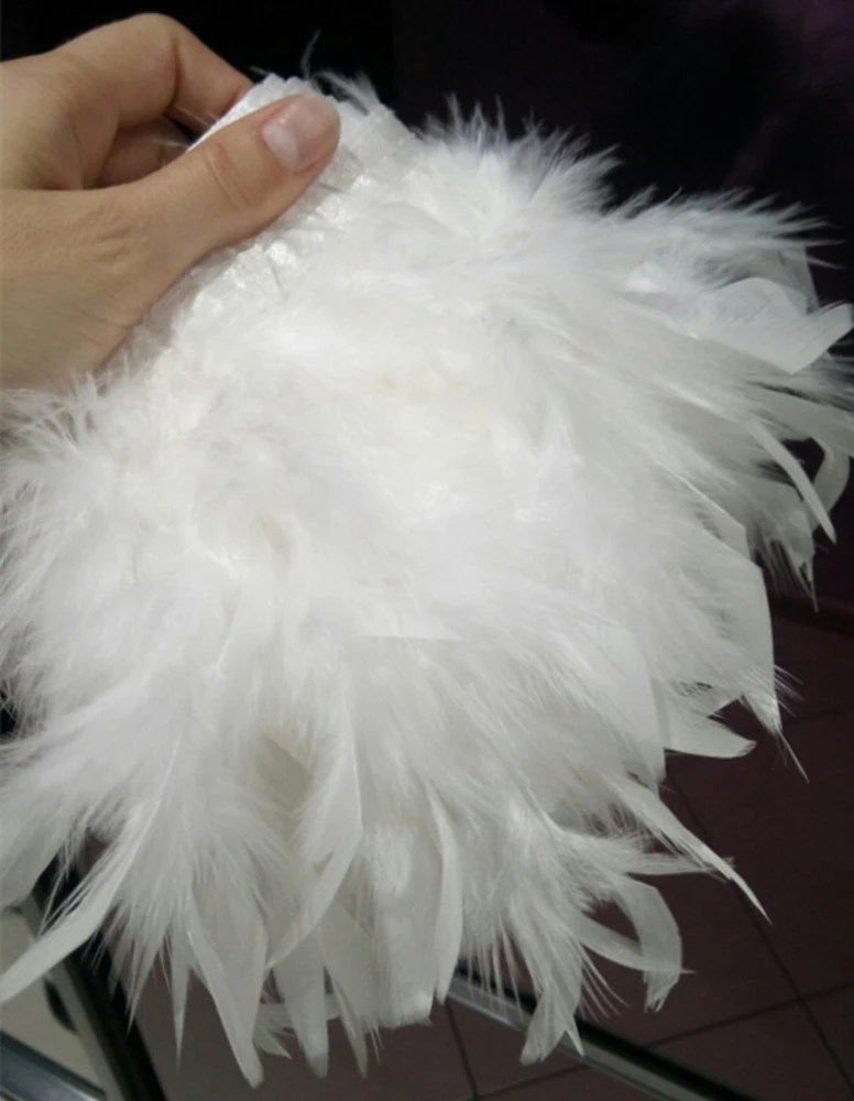 

2Yards White Turkey Feather Trim Fringe for Wedding Dress Decoration 4-6inches Fluffy Marabou Feathers Selvage Ribbon for Craft