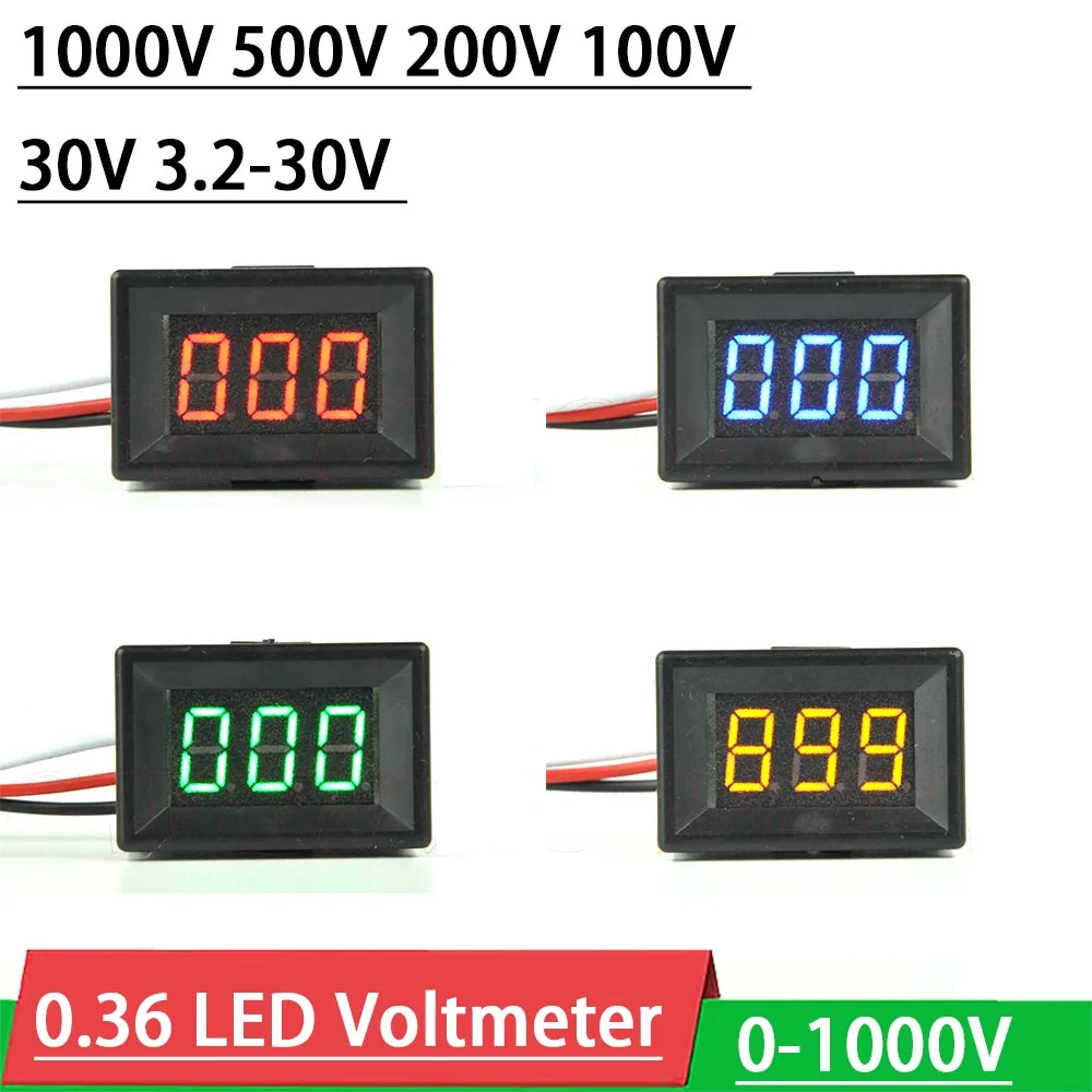 

DYKB 0.36 inch LED Digital Voltmeter DC 1000V 500V 300V 200V 100V 30V Voltage Display Volt Meter tester battery 5V 12V POWER
