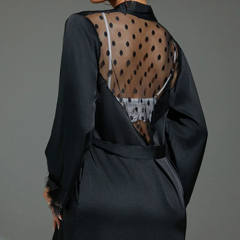 Женская ночная рубашка длиной до колена кружевной халат имитация ледяного шелка