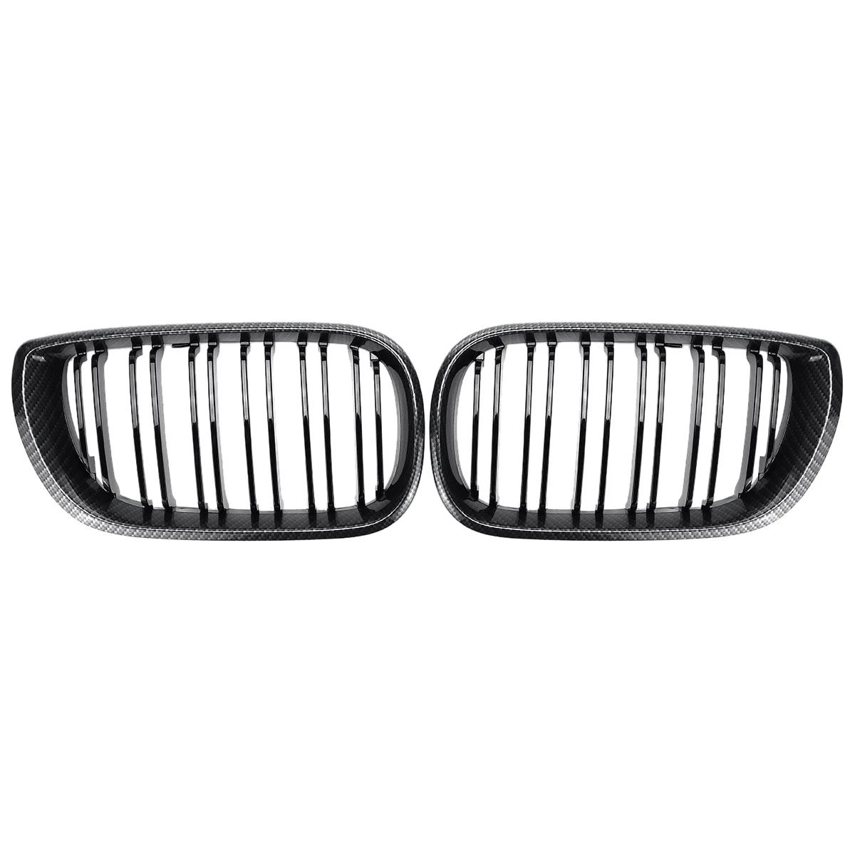 

1Pair Car Carbon Gloss Black Dual Line Front Kidney Grilles for BMW E46 4 Door 3 Series 2002-2005 Car Accessories
