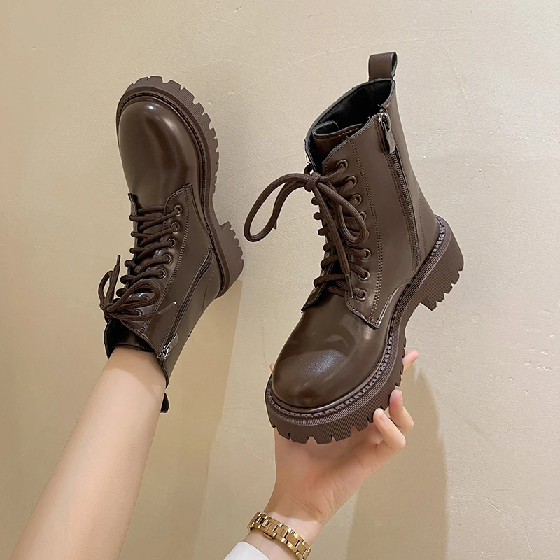 

Women's Sneakers Summer 2022 Shoes Platform New Heels Thick Sole Rome Round Toe PU Rubber Solid Zip Med Autumn Ankle Basic Boots