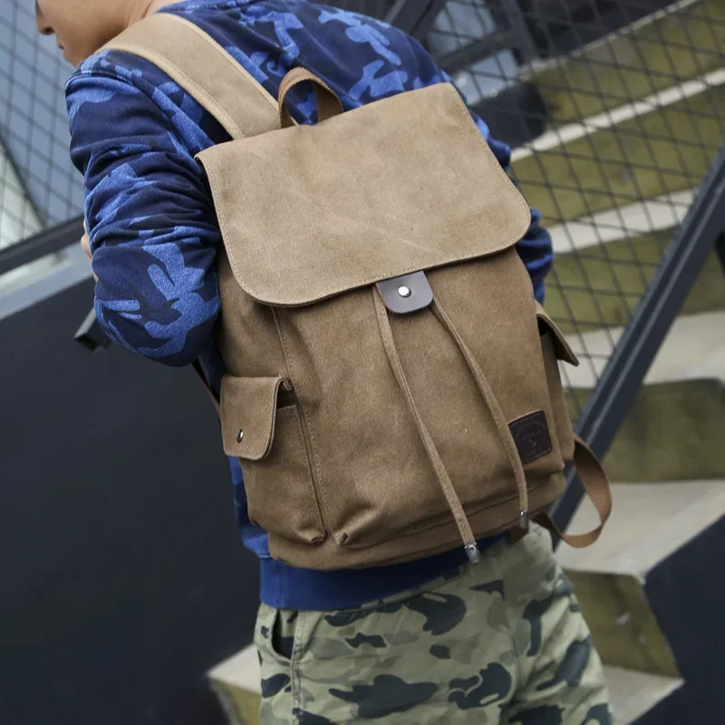 

New Canvas Men Backpack Large Shoulder School Bag Rucksack For Boys Travel Fashion Camping Bags Fashion Simple Bags