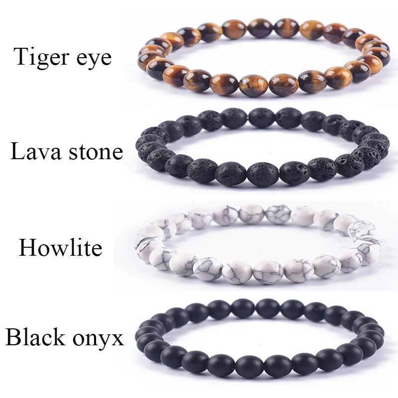 

6 8 10 мм Натуральная лава, тигровый глаз, Howlite, черный женский браслет из дерева венге, эластичный браслет, ювелирные изделия