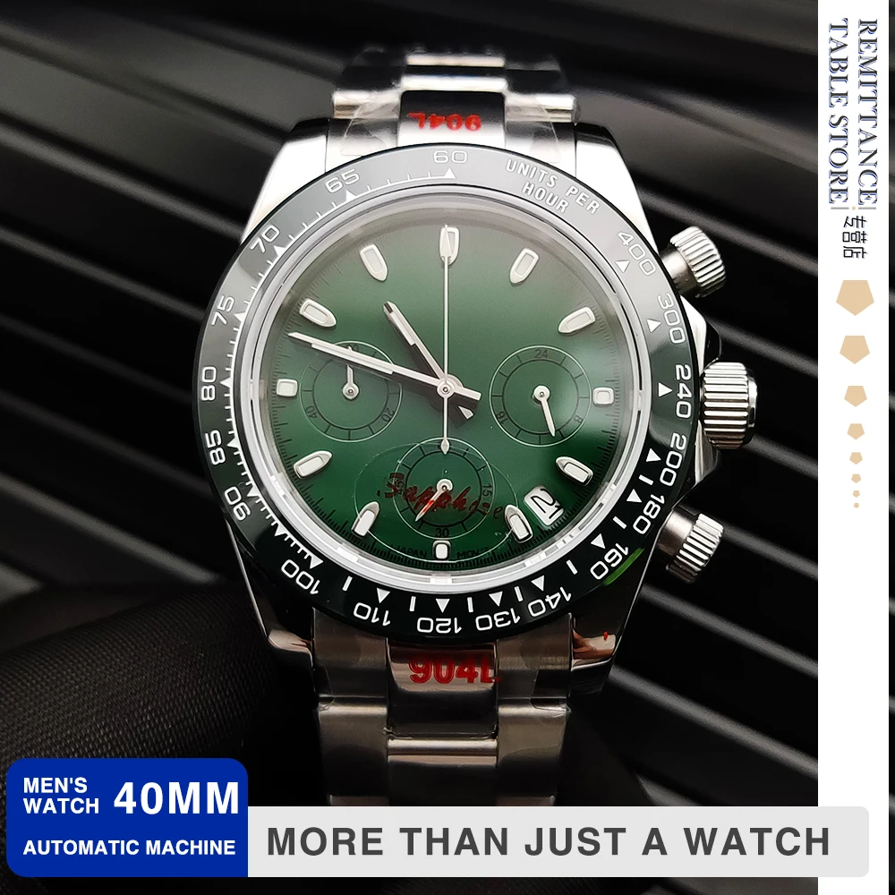 Latest Green Dial 40mm Panda Quartz Watch VK63 Caliber Sapphire Mirror Waterproof Multifunctional Three-Eye Chronograph