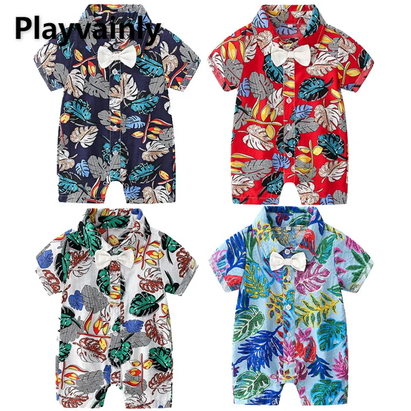 

Новый летний комбинезон для маленьких мальчиков, комбинезон с отложным воротником, хлопковый комбинезон с короткими рукавами и бантом с пр...