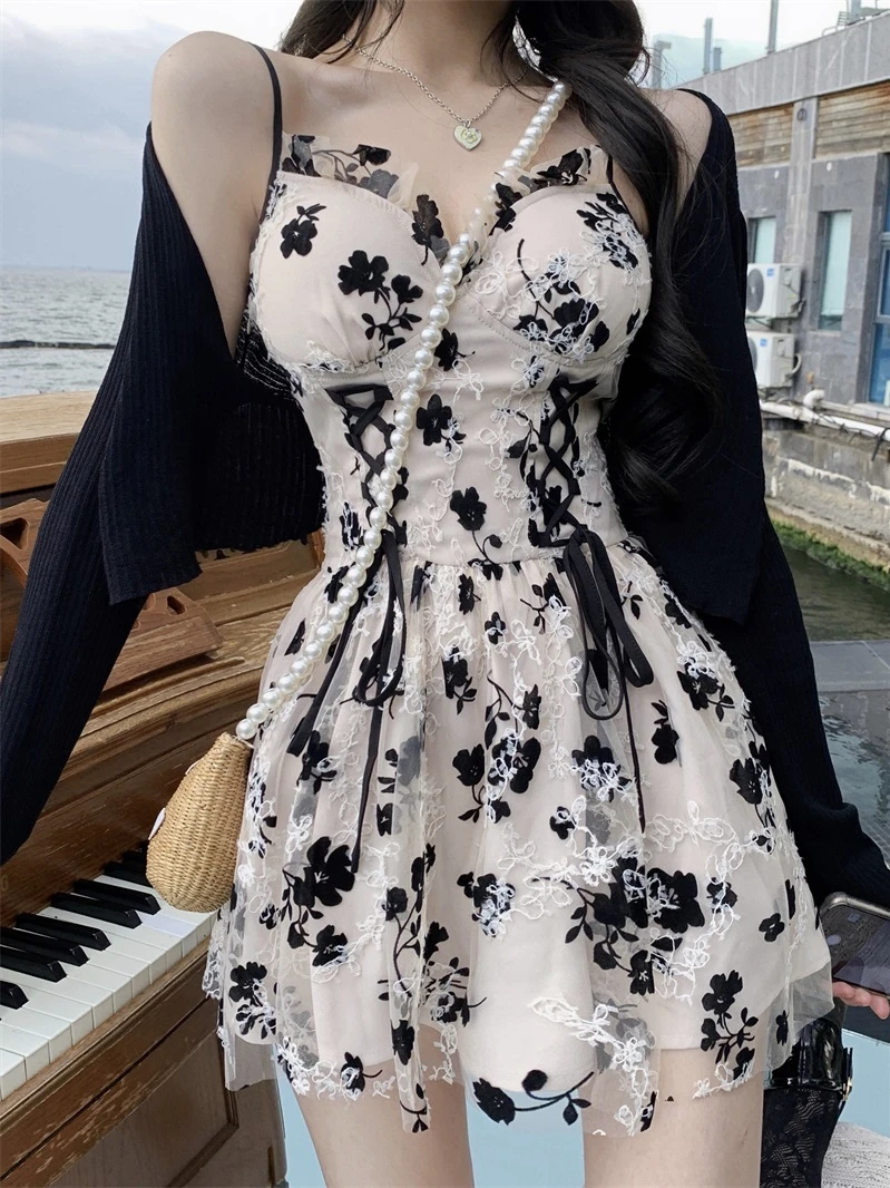 

Floral V-neck High Waist Sling Dress 2023 Women Summer Short Dresses Slim Beach Dresses and Tunics Kawaii Dress Robe Holiday