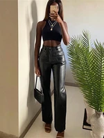 fashion double pocket trousers sexy slim casual pu leather pants women 2022 autumn casual streetwear for women
