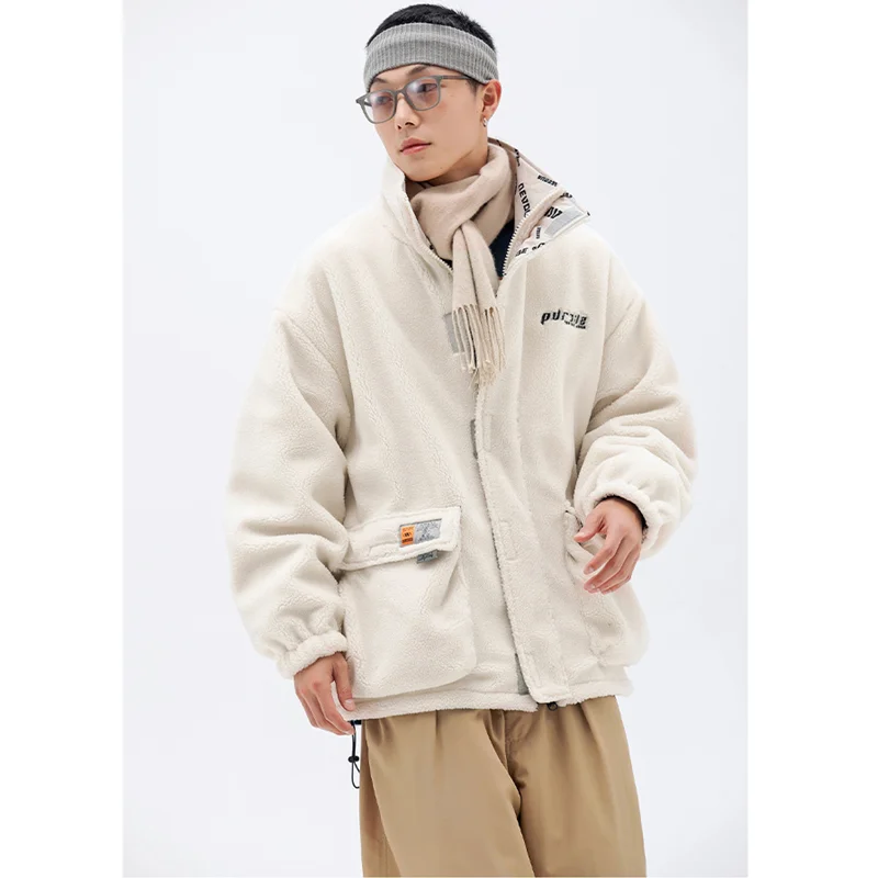 Streetwear Men New Black Stand Collar Keep Warm Reversible Clothing Cotton Clothes Comfortable Cashmere Outerwear Winter Female