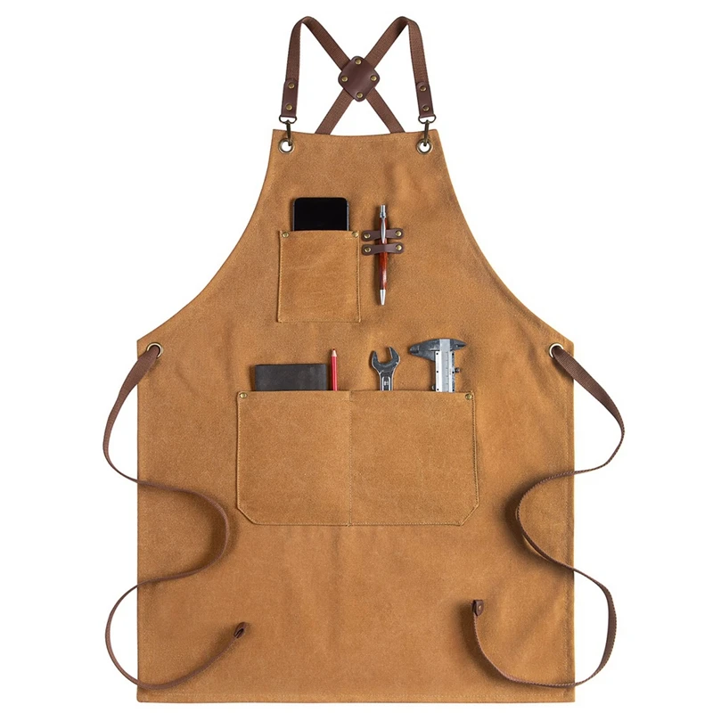 

Apron For Men Canvas Arpons With Pockets-Cross Back Kitchen Apron For Cooking Grilling Baking BBQ Barber