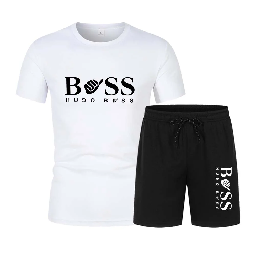

Summer Men's Fitness Fashion Men's Casual Sportswear Suit Oversized Sports Suit Short Sleeve T-Shirt + Shorts 2 Piece Set