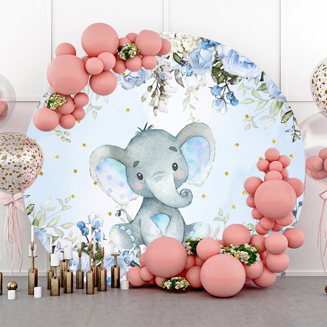 

Baby Birthday Elephant Round Backdrop Flowers Party Decor Photography Background Portrait Photocall Photo Studio Photographic