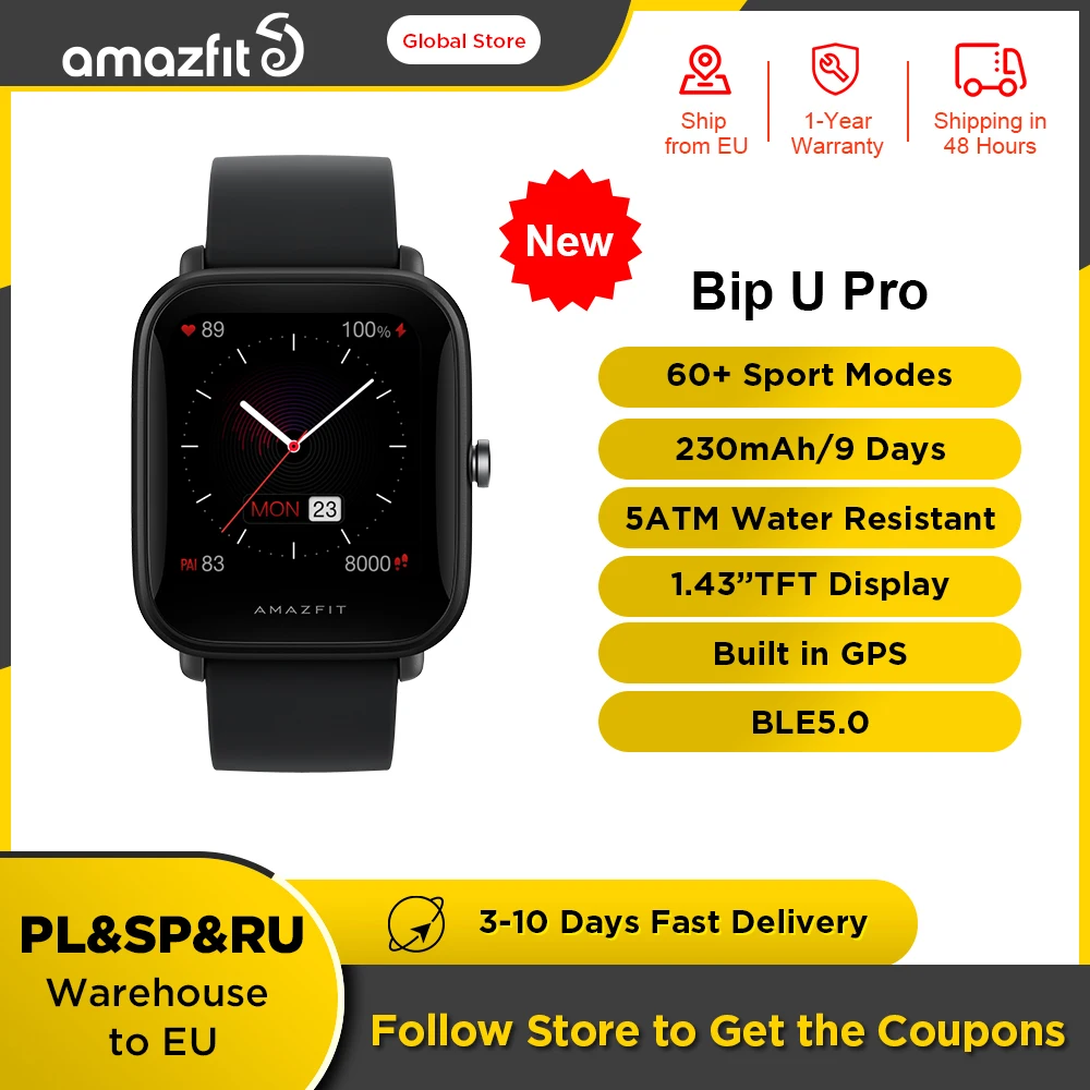 Amazfit-reloj inteligente Bip U/Bip U Pro para hombre, accesorio de pulsera resistente al agua hasta 5 ATM, con GPS y pantalla a Color, Modo deportivo, 100% Original