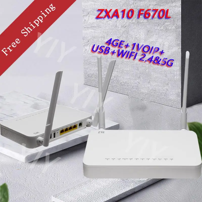 

5Pieces New Original ZXA10 F670L ANATEL Gpon ONU 4GE+1VOIP+USB+WIFI 2.4&5G English Firmware FTTH Fiber Optical T ONT nopower