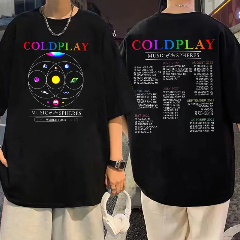 Coldplay Music of The Spheres Tour Tshirt Rock Band Hip Hop Men Women Oversized T-shirt Cotton Tops Man Fashion Streetwear Tees