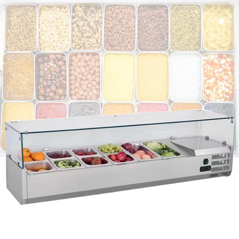 Commercial Stainless Steel Countertop Mini Buffet Glass Refrigerated Display Cooler Containers Salad Bar