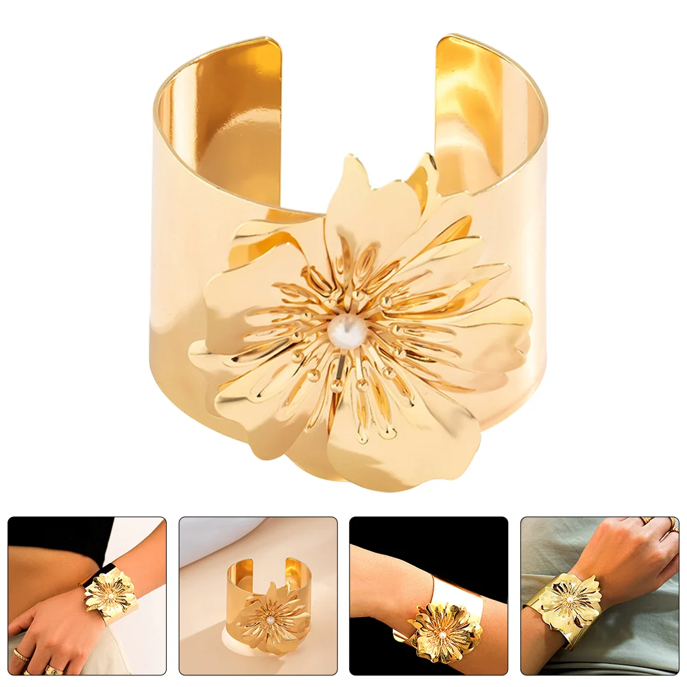 

Adjustable Open Bangle Armlet Cuff Jewelry Women Bracelet European American Upper Flower Iron Minimalist Miss