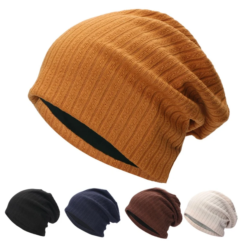 

Crochet Ribbed Cap Cozy Stylish Warm Sleep Hat Baggy Slouch Hats Women Men Windproof Outdoor Cycling Running Beanie Cap
