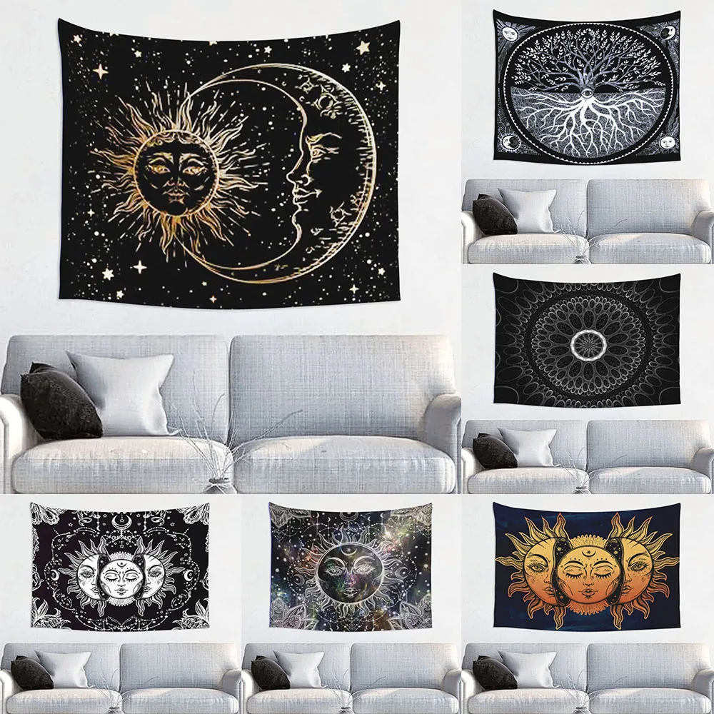 

Bohemian Black White Sun Moon Tapestry Home Decor Printing Polyester Hanging Cloth Net Red Live Background Cloth Wall Hanging