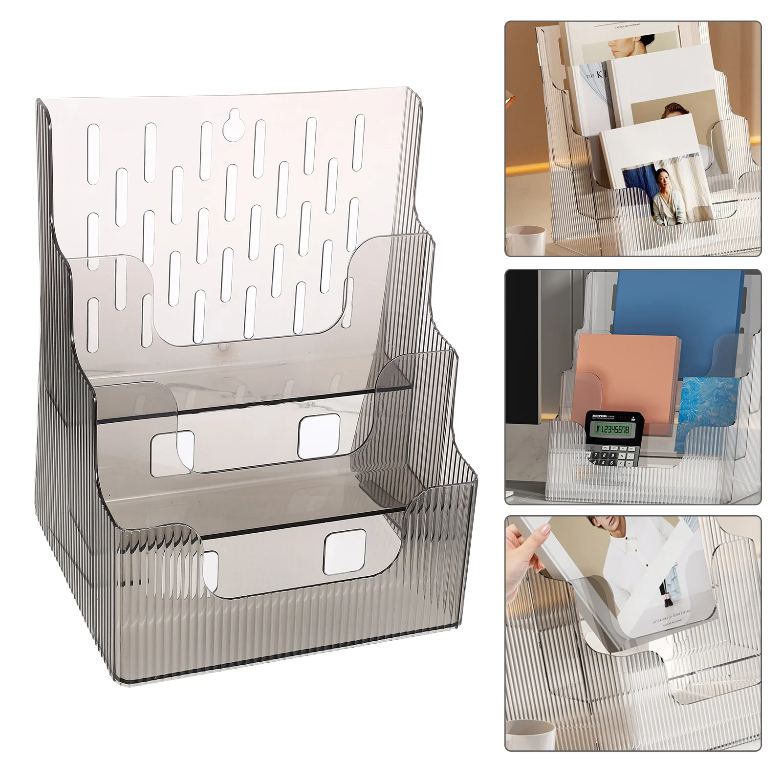 

Brochure Holder Desktop Wall Mounted Booklet Leaflet Menu Display Stand Rack