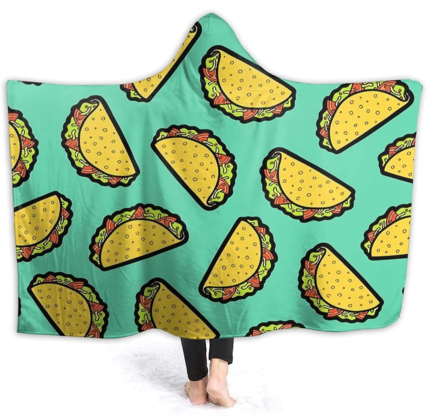 

It's Taco Time! Hooded Blanket Soft and Lightweight Flannel Throw Suitable for Bed Living Room and Travel 60X50 Inch for Teens