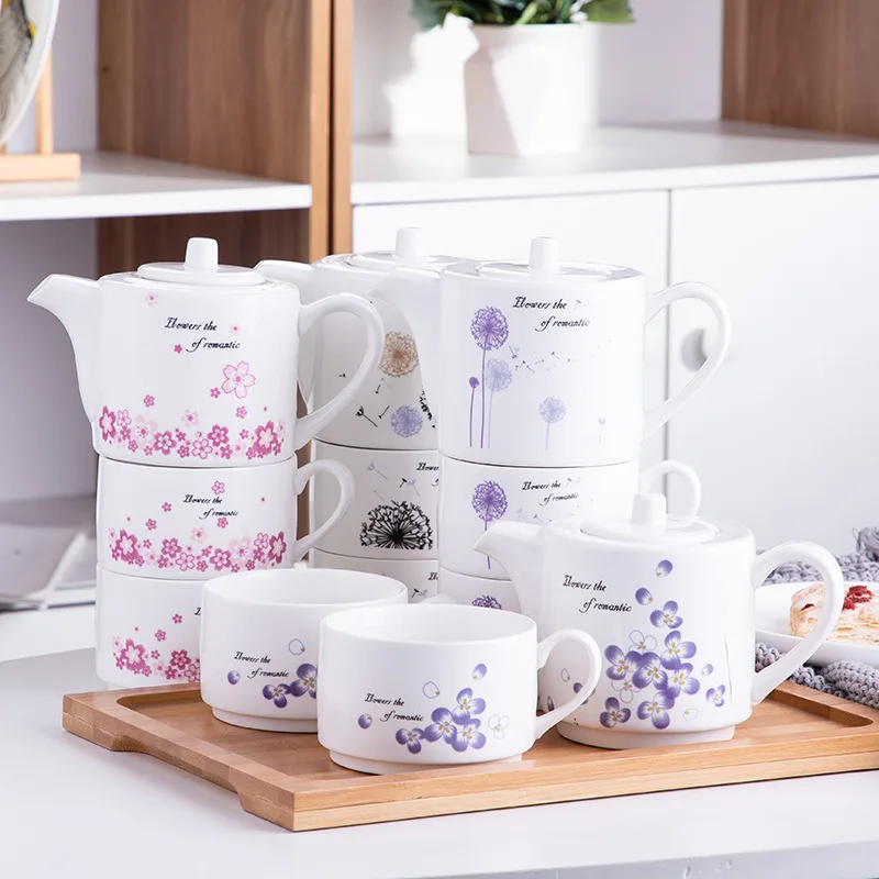 

Керамический чайный набор с цветами, фарфоровый сервиз для британского послеобеденного чая, кофейная чашка, чайник, украшение для дома и ба...