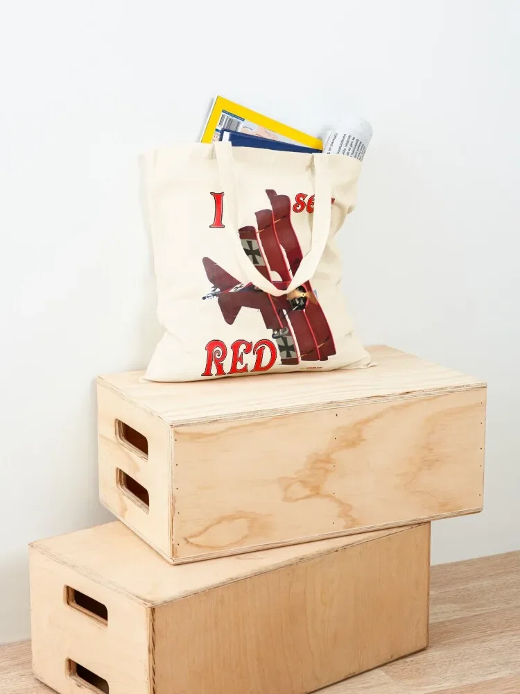 I See Red-Fokker Triplane Red Baron Design Большая сумка Холщовая через плечо Сумка для покупок