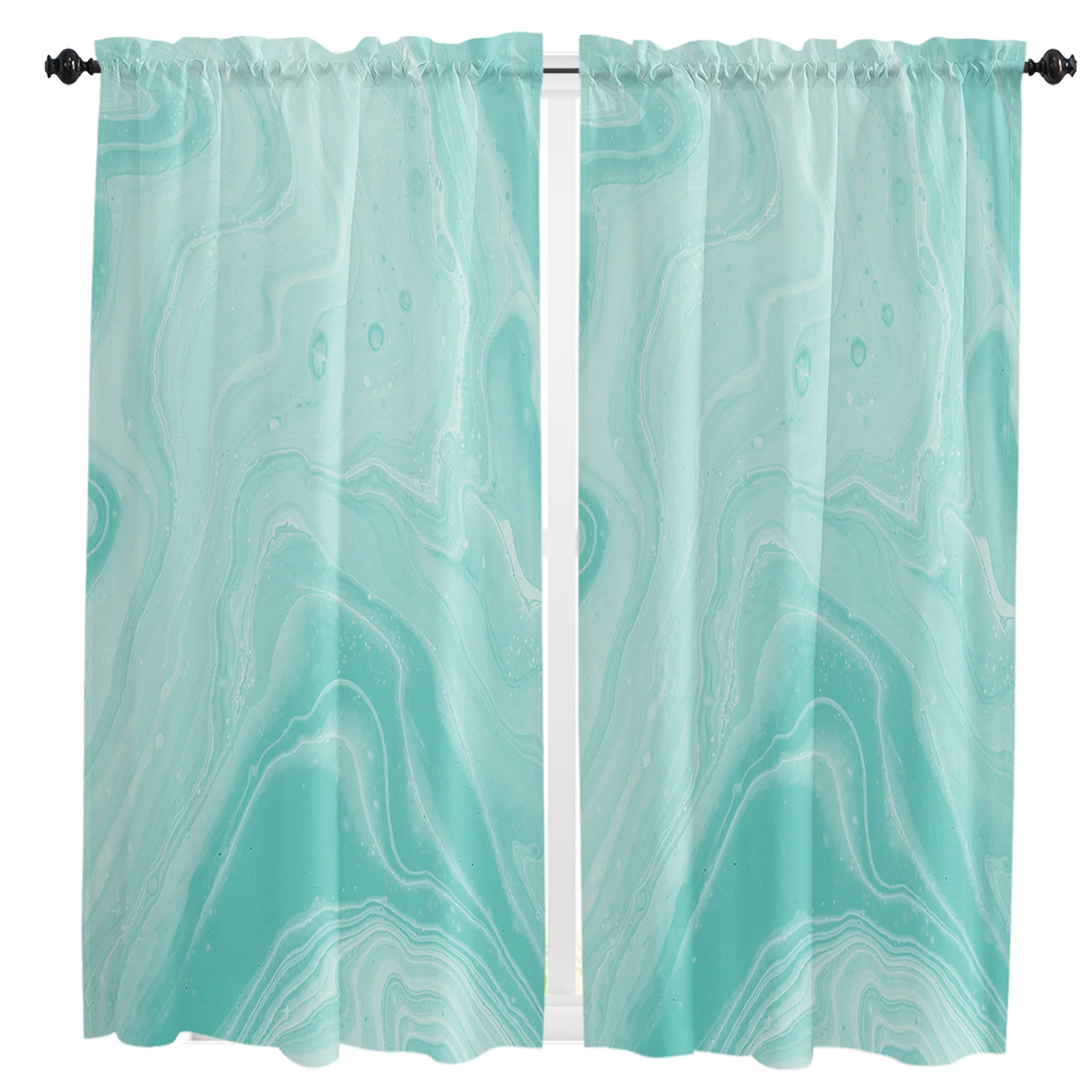 

Marble Texture Aqua Small Curtain Rod Pocket Short Curtains Half Drapes Partition Cabinet Door Window Curtains Home Decor