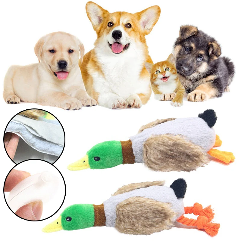 

Pet Sound Toy Plush Simulated Duck Dog Toys Cleaning Tooth Chew Rope Toys Stuffed Squeaky Wild Duck Cute Funny Pet Products