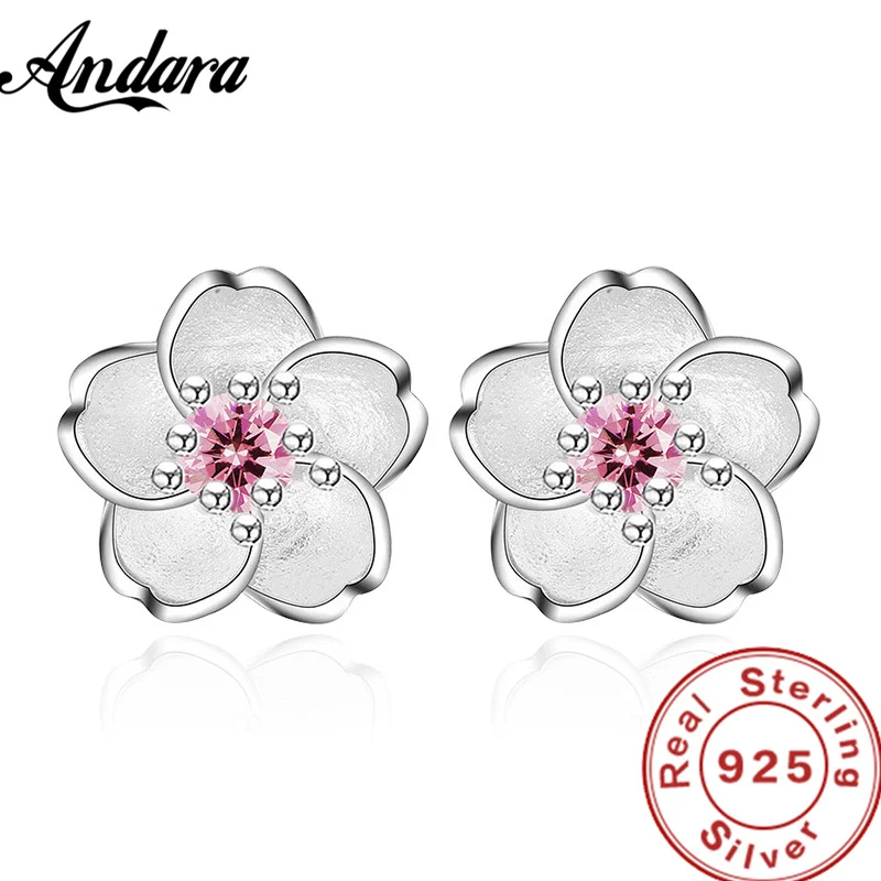

925 Sterling Silver Earrings Bauhinia Plum Blossom Zircon Earrings For Girls Jewelry Gift Party