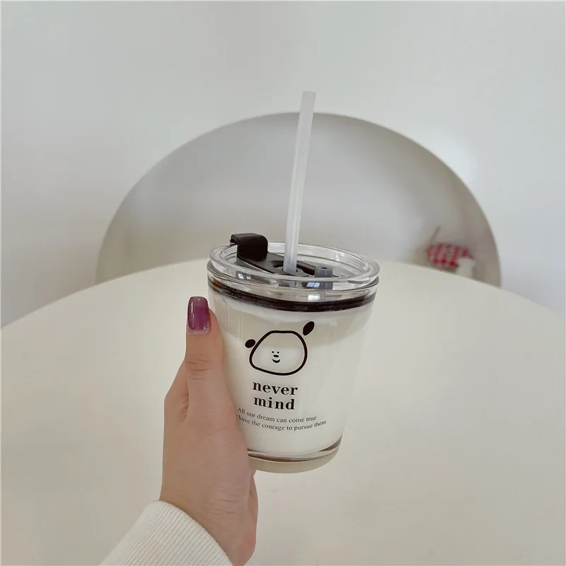 Корейский мультяшный соломенный стеклянный стакан кофейная чашка с принтом