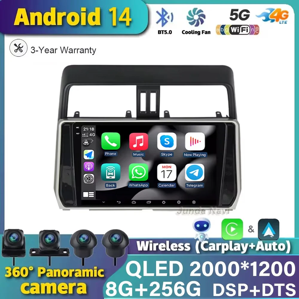 10 1 &quotдля Toyota Land Cruiser Prado 150 2017-2018 Android 14 автомобильный радиоприемник