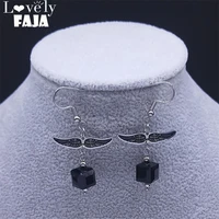 gothic angle wings crystal dangle earring vintage silver color stainless steel drop earrings jewelry pendientes mujer e1993s03
