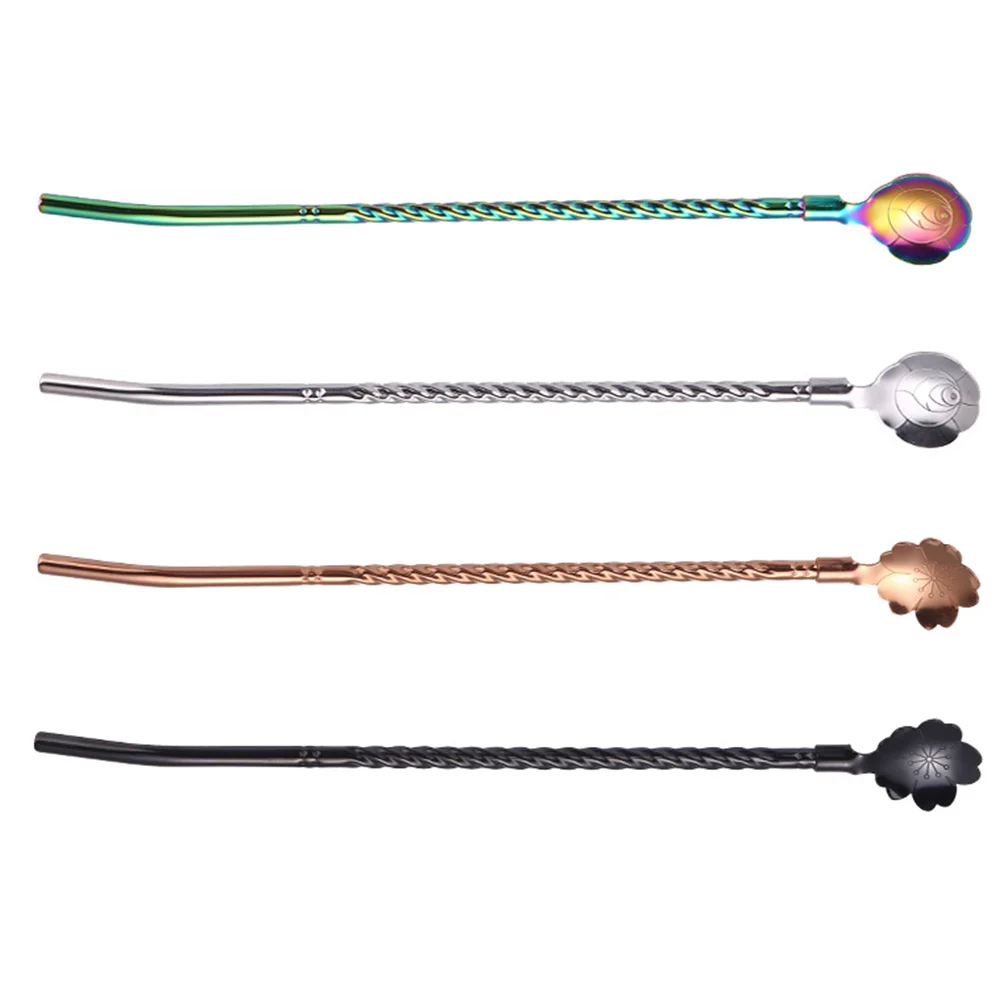 

Straw Spoon Drinking Tea Stainless Reusable Steel Coffee Straws Mixing Beverage Funny Stick Cocktail Ice Stirrers Flower Basting