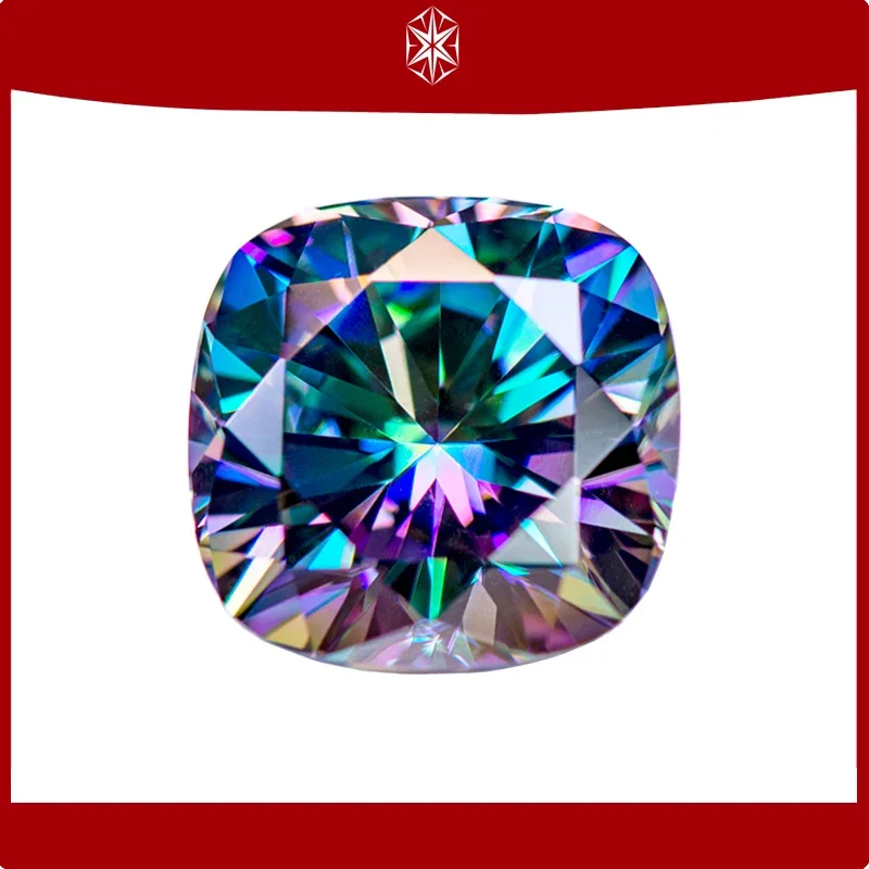 Муассанит Камень Радужный Зеленый Цвет Cushion Cut Lab Grow Diamond DIY Кольцо Ожерелье Серьги