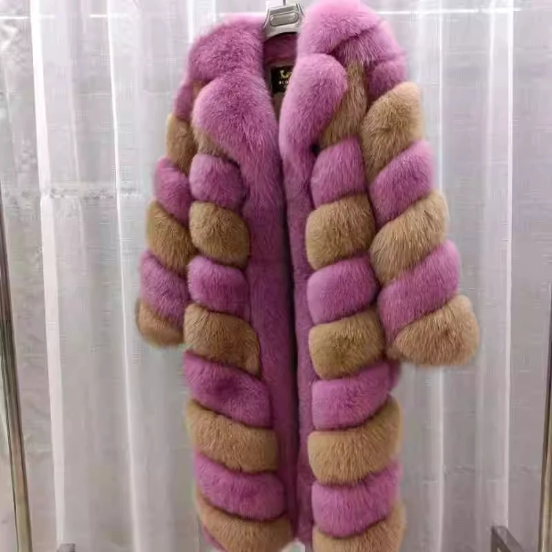 Luxury Nutural Fox Fur Jacket Ladies Overcoat Winter Real Fox Fur Coat X-long Women Fashion Streetwear
