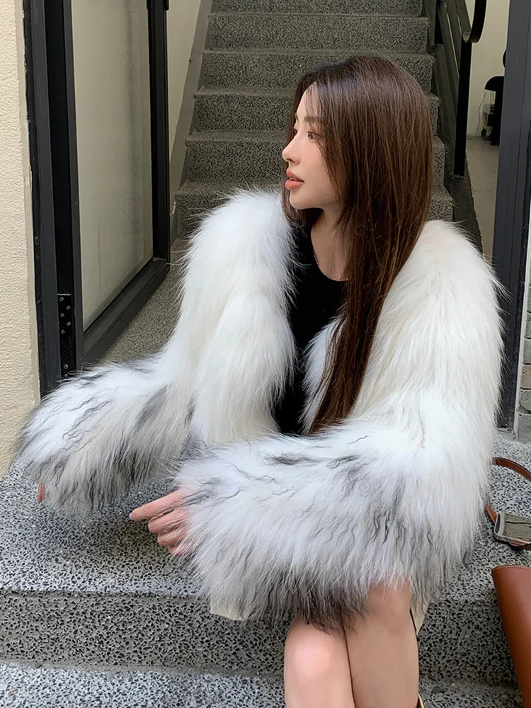 

Encrypted Real Raccoon Fur Woven Coats Jackets Women's Natural Fur Short Overcoats 2023 New Female Warm Outerwear Ladies Clothes