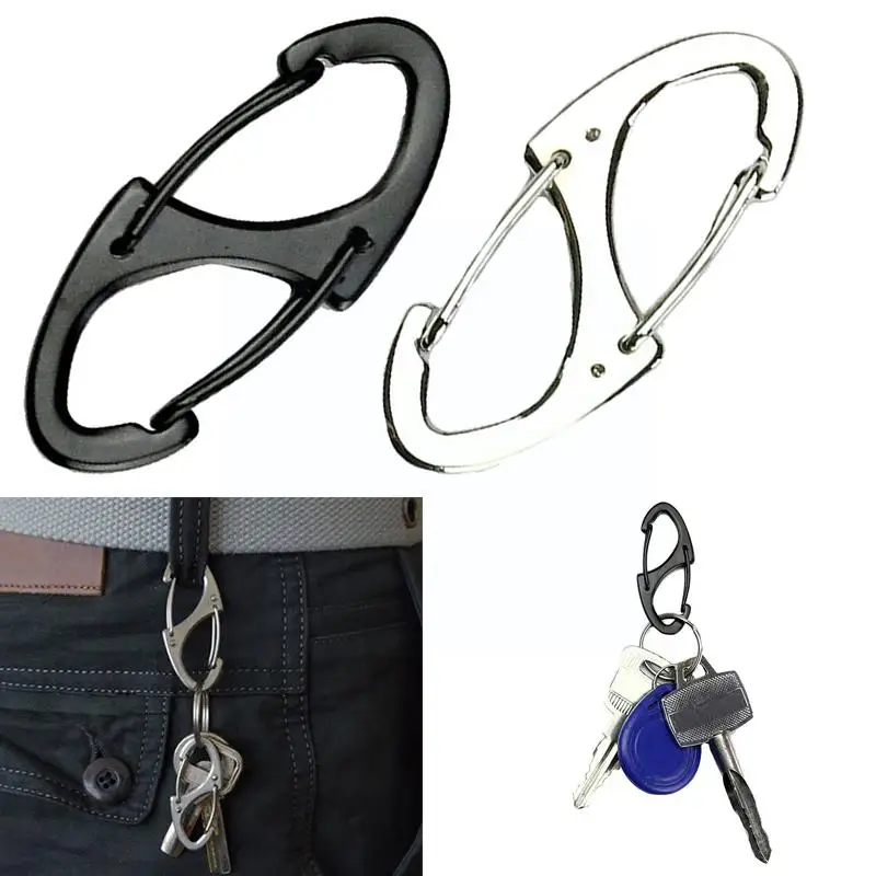 

Mini Oval 8 Shape Carabiner Spring Buckle Steel Black Key Ring Climbing Tool Accessories Keychain Tactical Locking T9K1