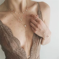 sexy fashionable diamond inlaid multilayer womens sweater chain creative long v shaped alloy necklace jewelry