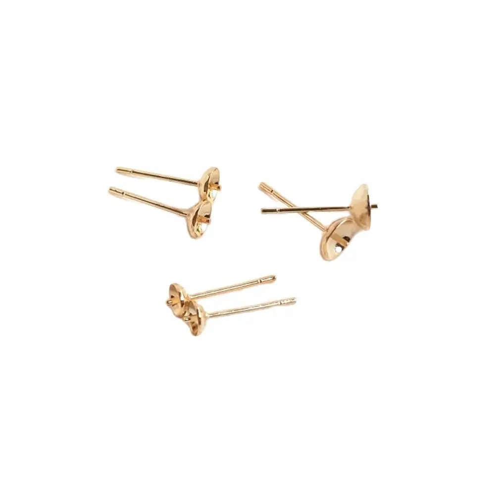 

14K Gold Filled Plating Half hole cup needle ear nail paste pearl ear pin ear bracket handmade DIY ear accessories