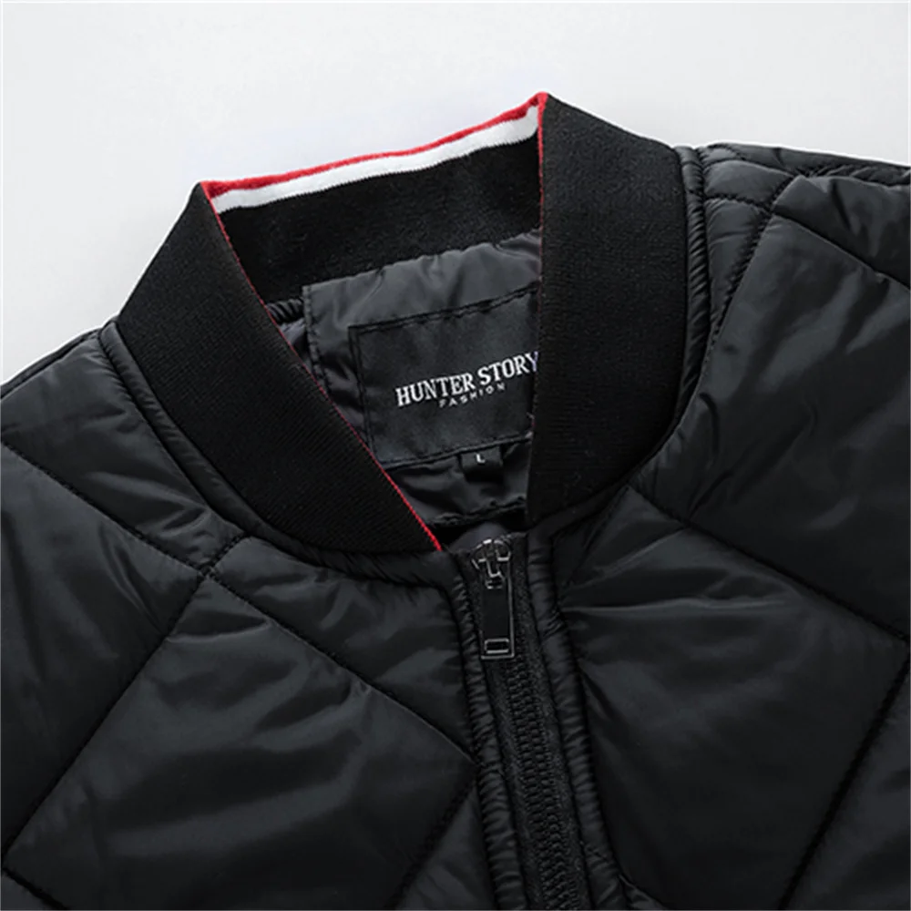 New 2022 Men's Parkas Solid Color Stand Collar Diamond Lattice Zipper Male Jackets Autumn Winter Warm Coats Men Fashion Clothing