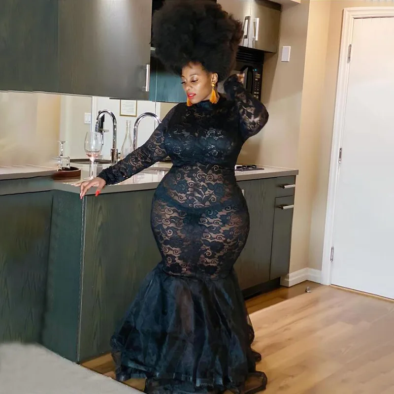 

Модное женское блестящее платье, черное Сетчатое вечернее платье с оборками и волнистыми оборками, модель 4XL