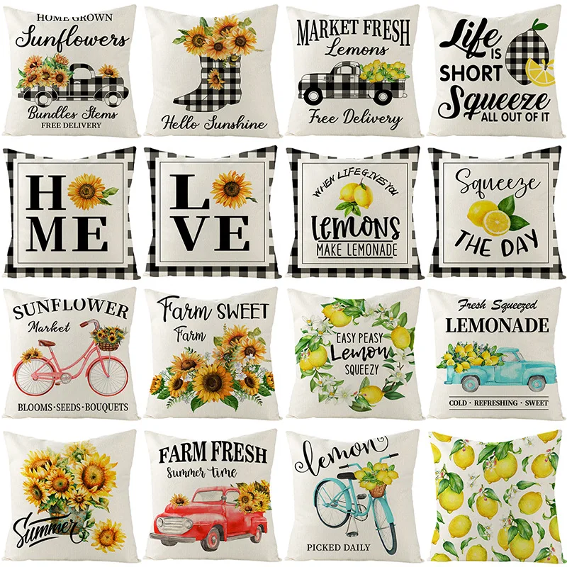 

2022 Summer Nordic Sunflower Print Pillow Case Home Decor for Sofa Pillow Cover Linen/Cotton Cushion Covers Drop Shipping Hogar