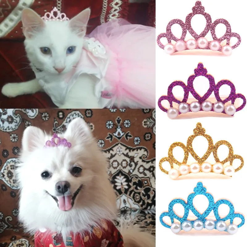 

1pc Pet Bowknot Hairpin Small Dogs Faux Pearl Crown Shape Bows Hair Clips Cat Grooming Headdress Bow-tie Hairpin Pet Accessories