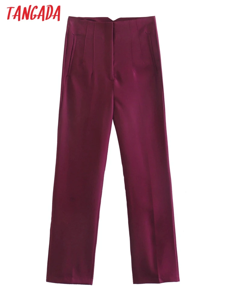 

Tangada 2022 New Female Wine Red Suit Pants Trousers for Women Pockets Office Lady Elegant Pants JE78